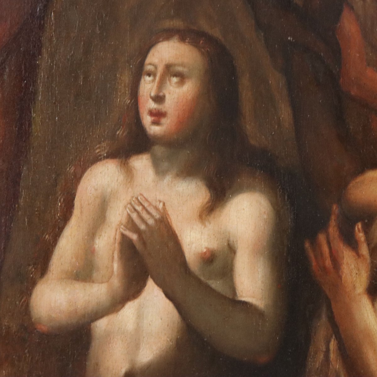 Tableau Ancien Christ au Purgatoire Huile sur Panneau '500-'600 Original-photo-6