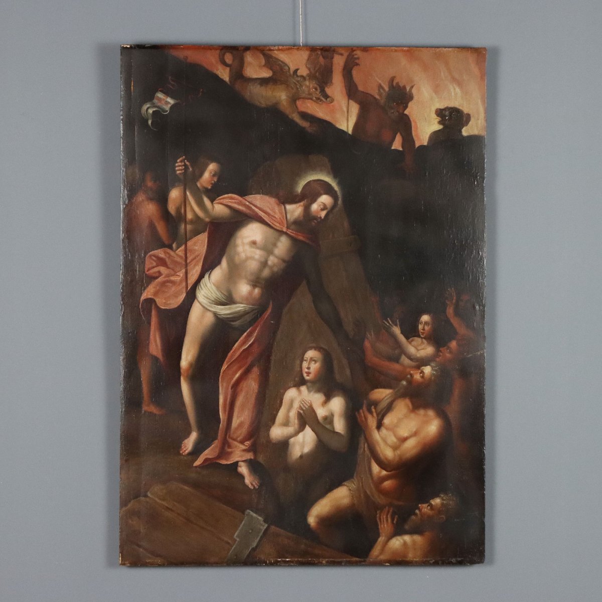 Tableau Ancien Christ au Purgatoire Huile sur Panneau '500-'600 Original