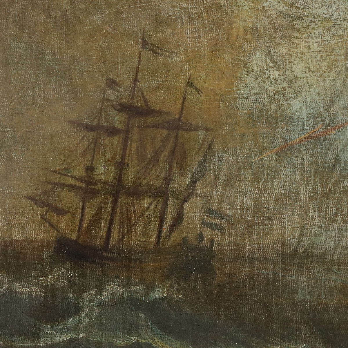 Tableau Ancien Huile sur Toile École de France du XVIIIe Siècle Original-photo-1