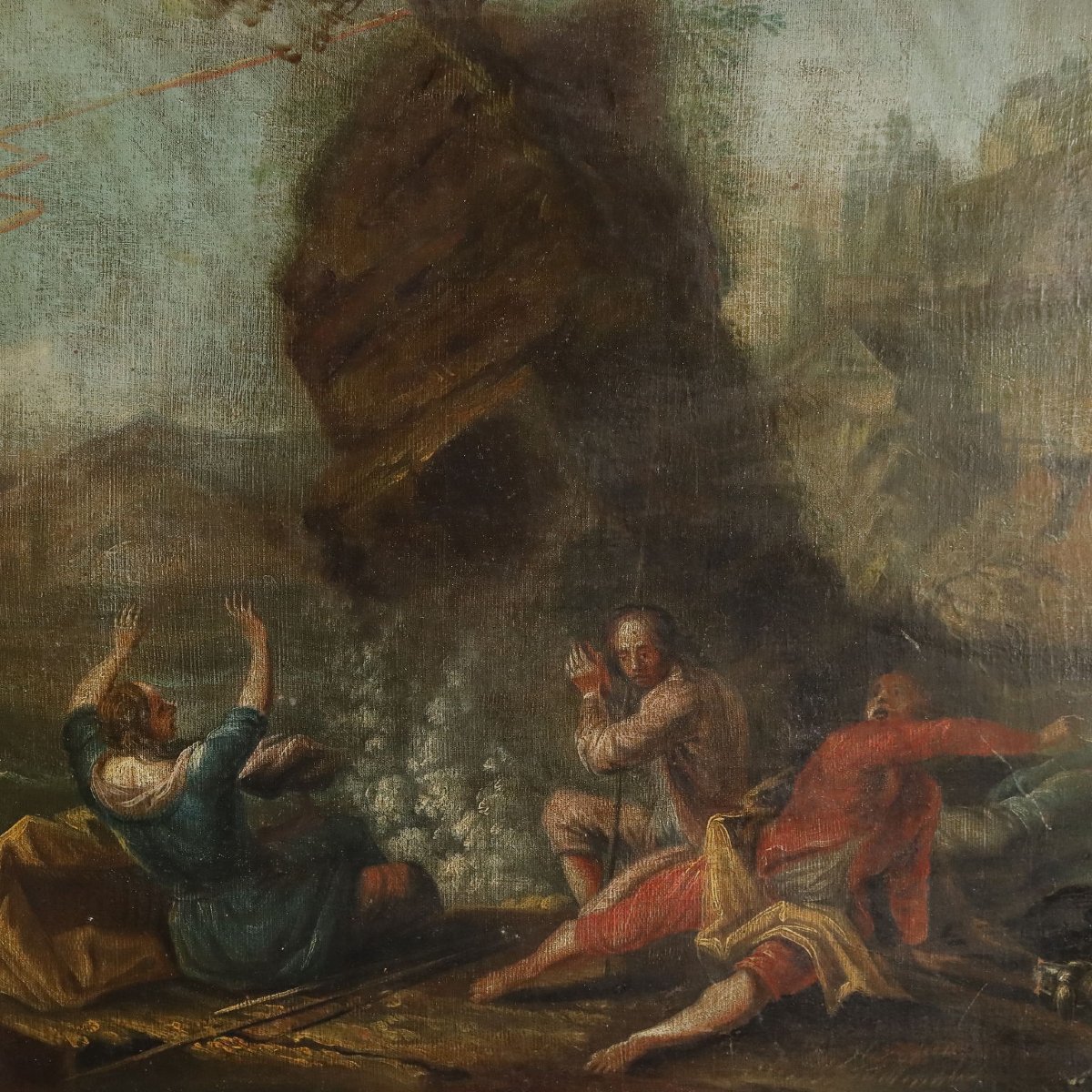 Tableau Ancien Huile sur Toile École de France du XVIIIe Siècle Original-photo-3