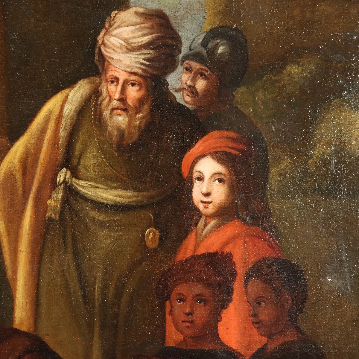 Tableau Ancien Le Baptême de l'Eunuque Huile sur Toile XVIIe Siècle-photo-4