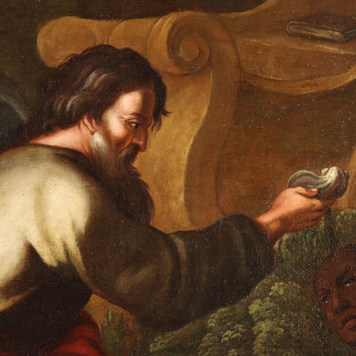 Tableau Ancien Le Baptême de l'Eunuque Huile sur Toile XVIIe Siècle-photo-5