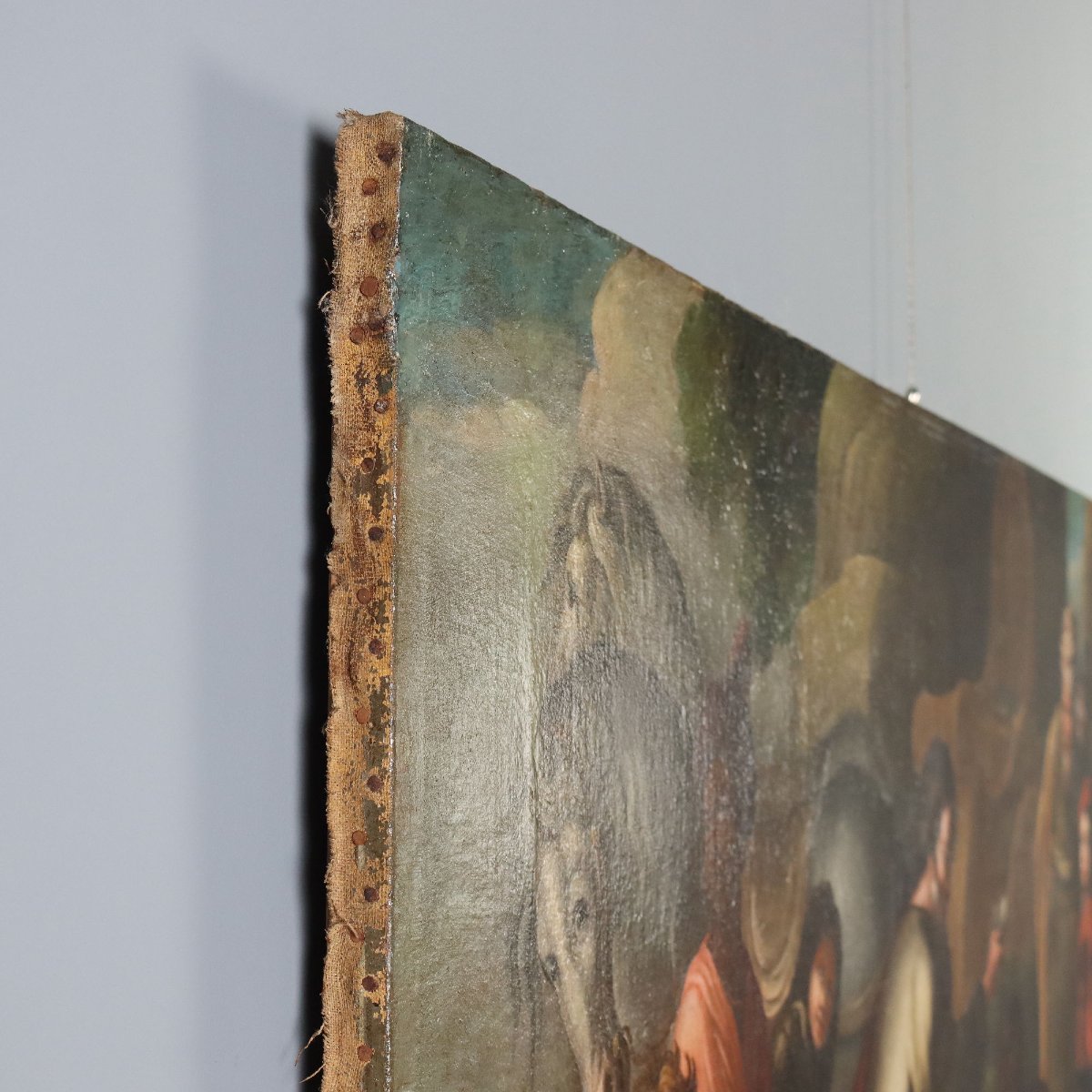 Tableau Ancien Le Baptême de l'Eunuque Huile sur Toile XVIIe Siècle-photo-8