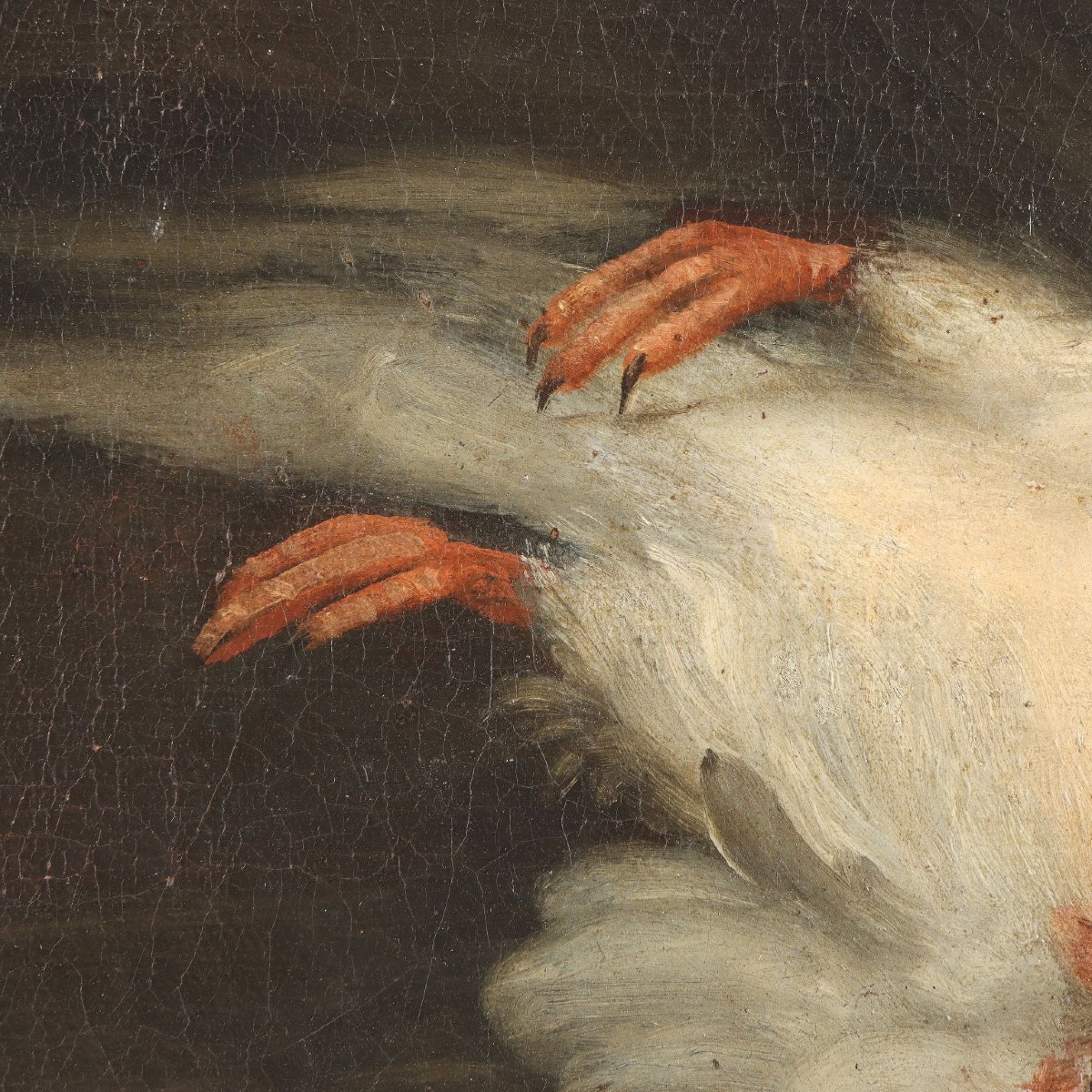 Antique Painting Rabbits And Birds With Game Oil On Canvas XVII Century-photo-7
