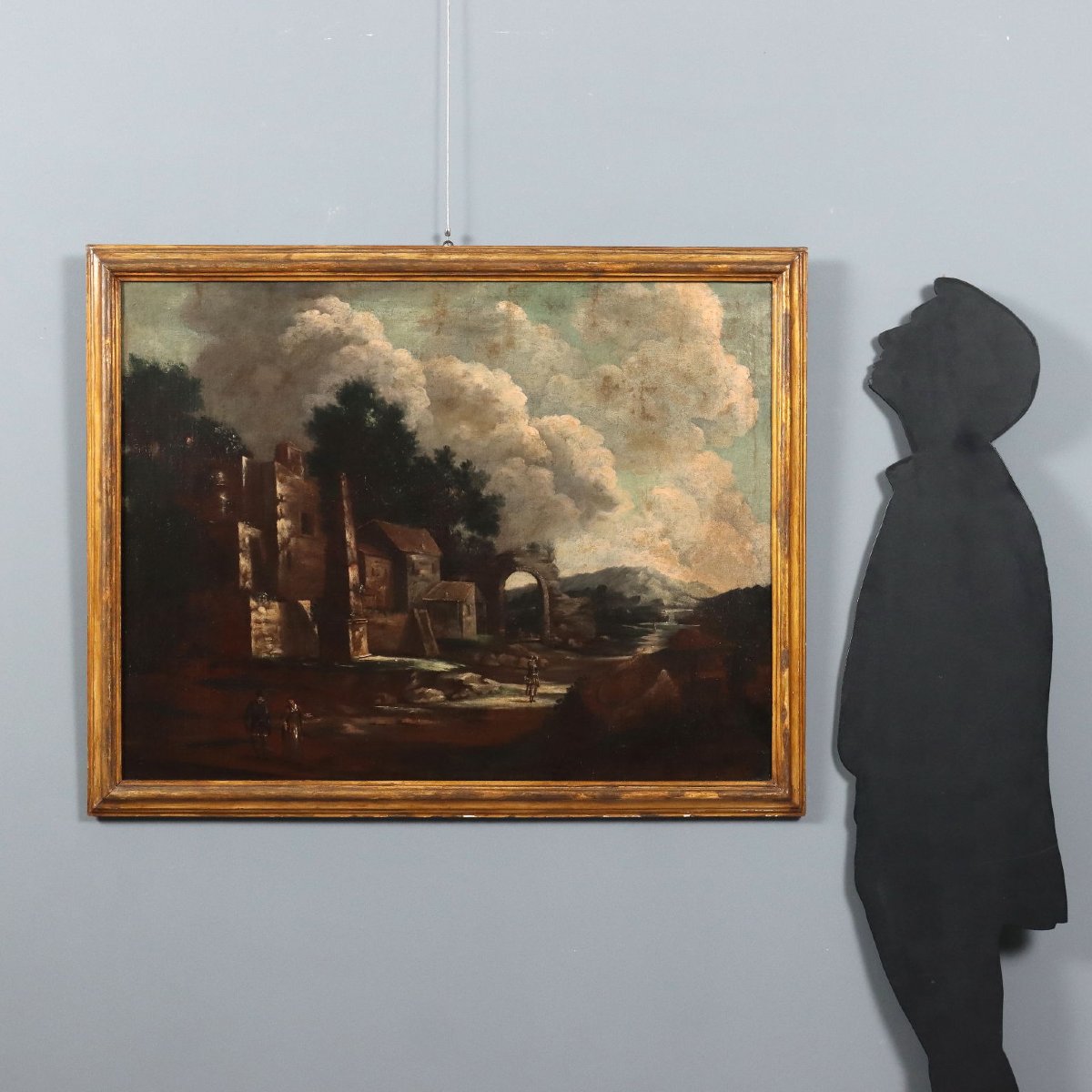 Tableau Ancien Paysage avec Figures Huile sur Toile XVIIIe Siècle Original-photo-2