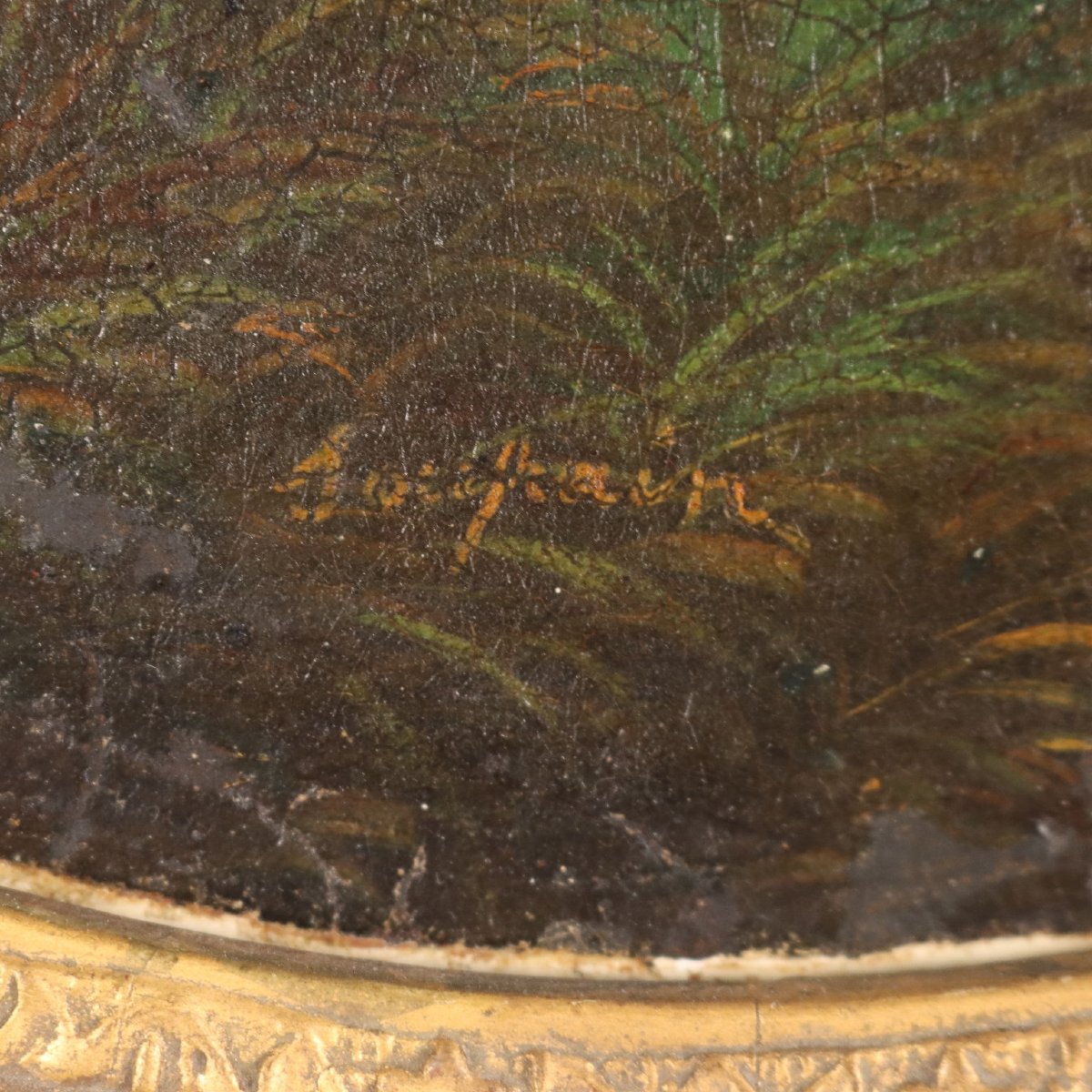 Antique Painting Little Girl With Dog Oil On Canvas XIX Century-photo-3