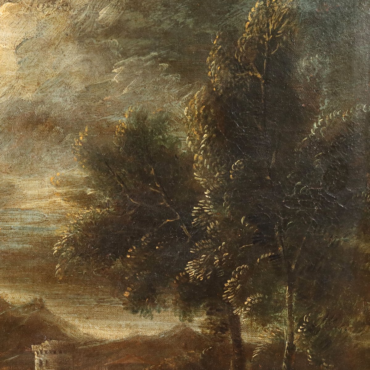 Landscape With Figures And Herd Antique Painting XVIII Century Original-photo-4