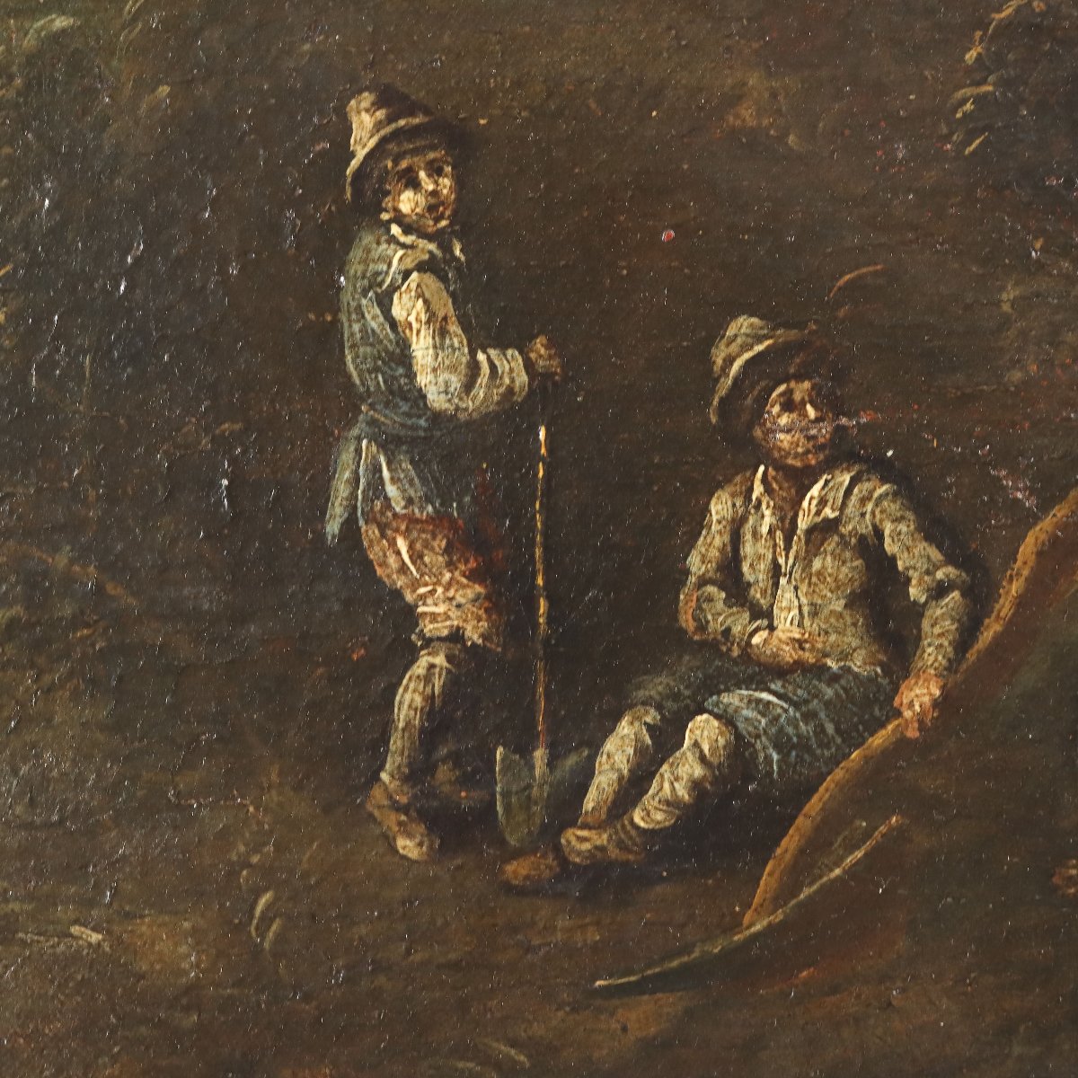 Landscape With Figures And Herd Antique Painting XVIII Century Original-photo-1