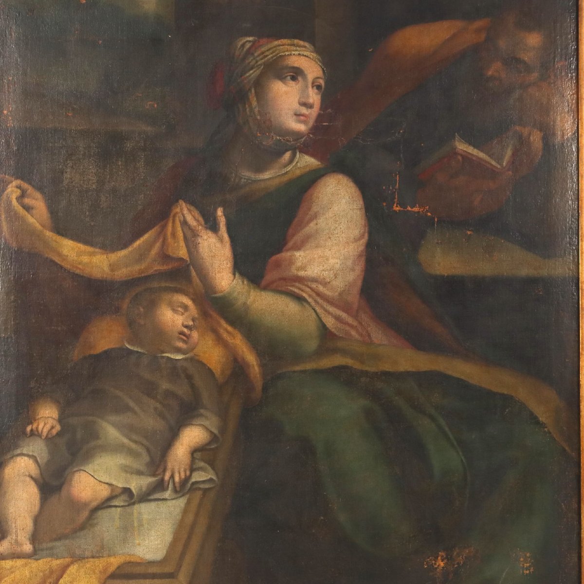 The Holy Family Antique Painting Oil On Canvas Northern Europe-photo-2