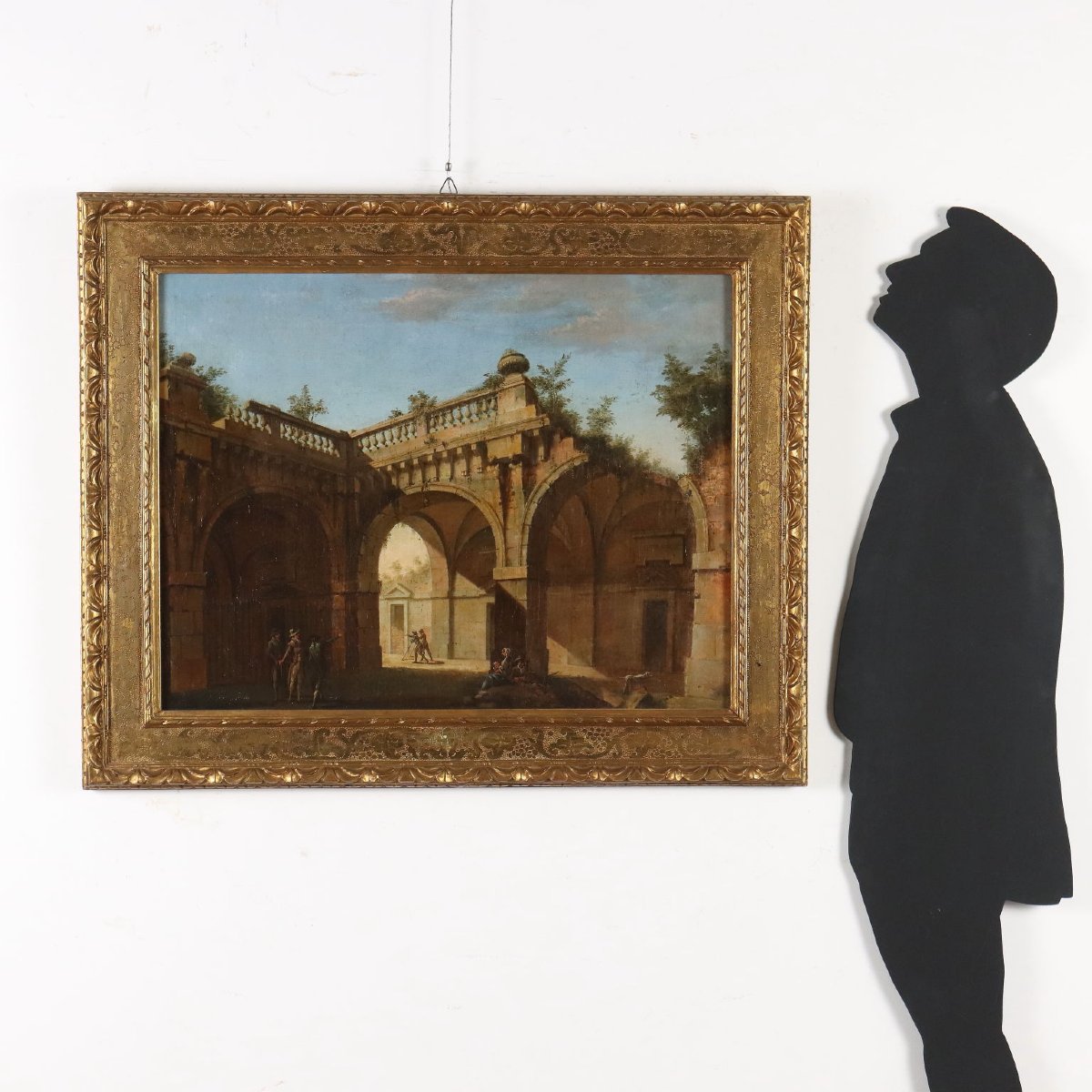 Antique Painting Folly Oil On Canvas Italy Late XVIII Century-photo-2