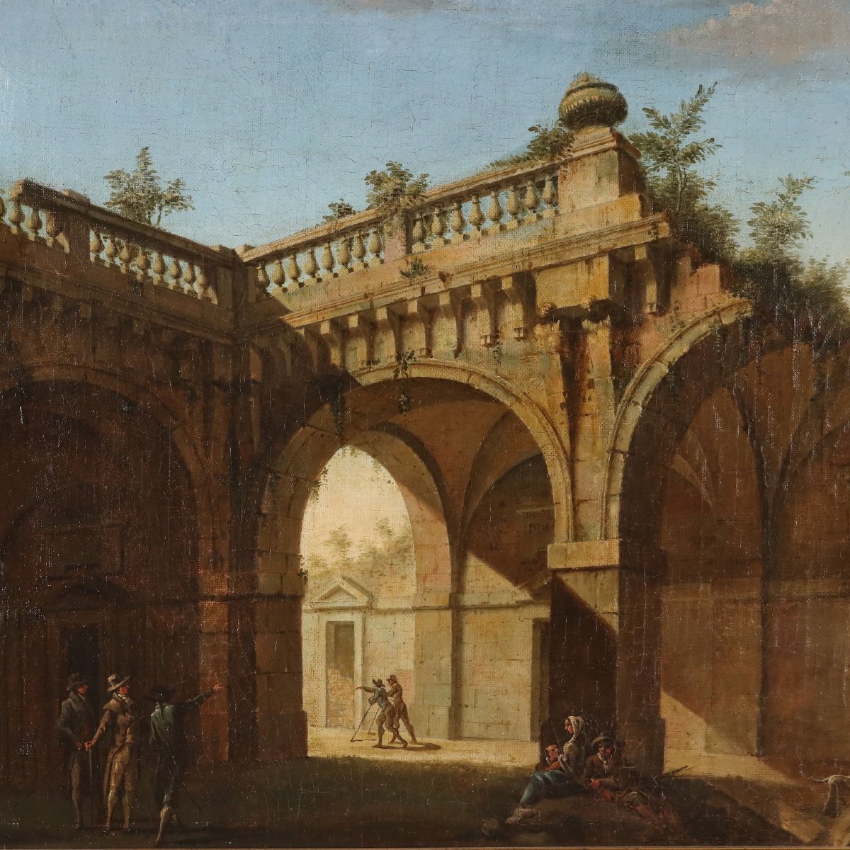 Antique Painting Folly Oil On Canvas Italy Late XVIII Century-photo-3