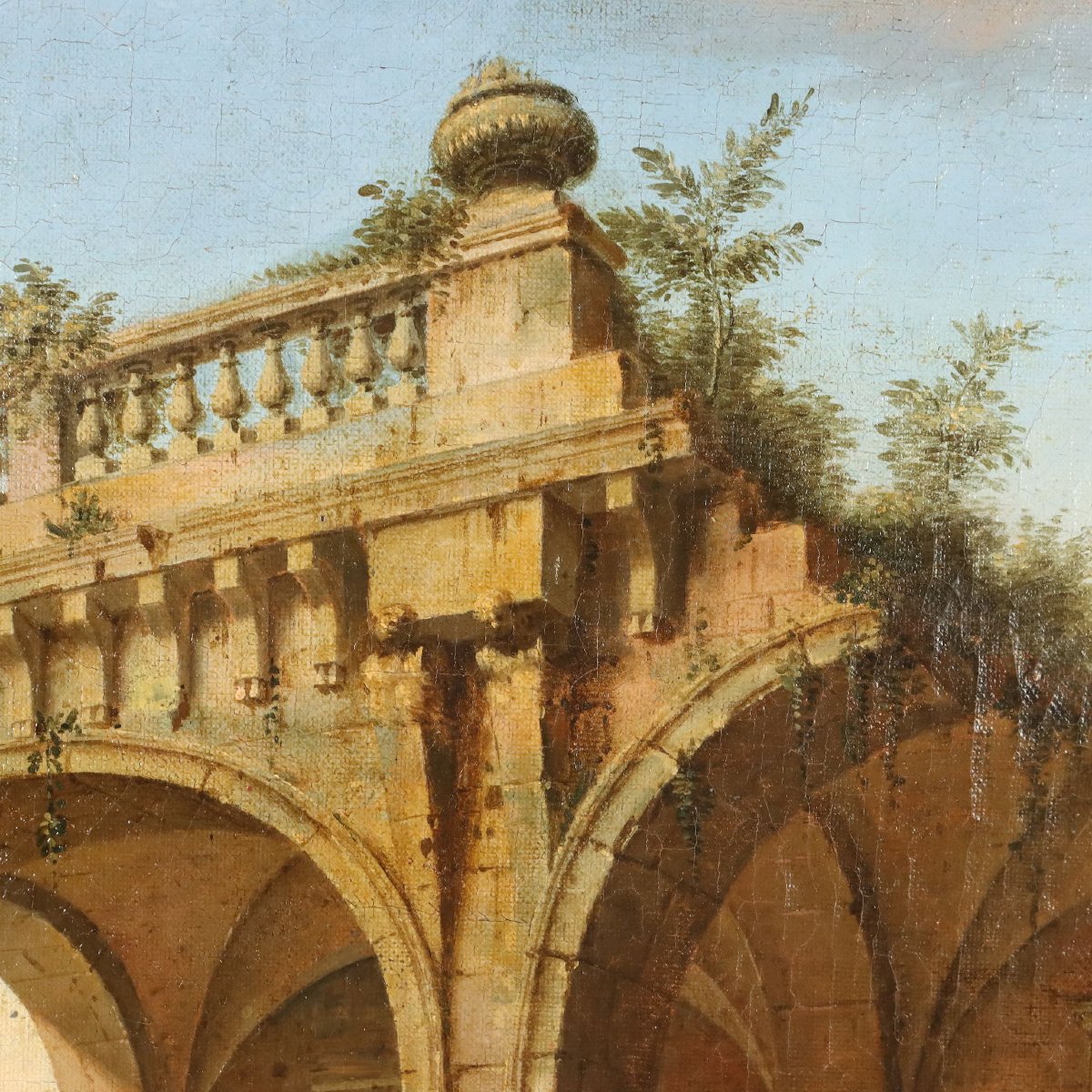 Antique Painting Folly Oil On Canvas Italy Late XVIII Century-photo-1