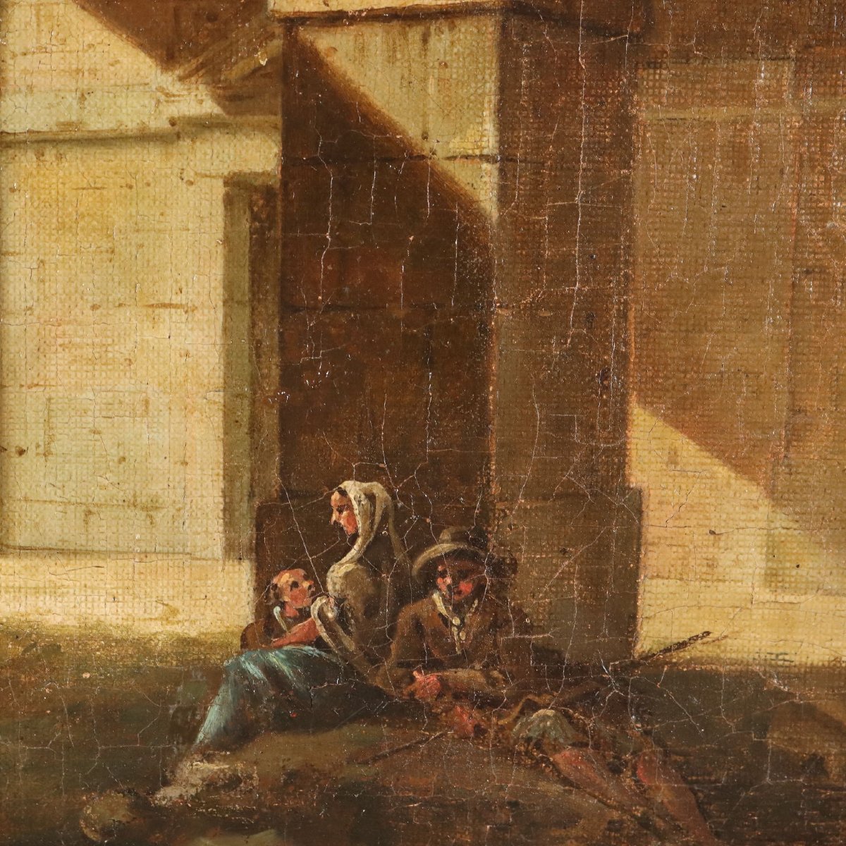 Antique Painting Folly Oil On Canvas Italy Late XVIII Century-photo-2