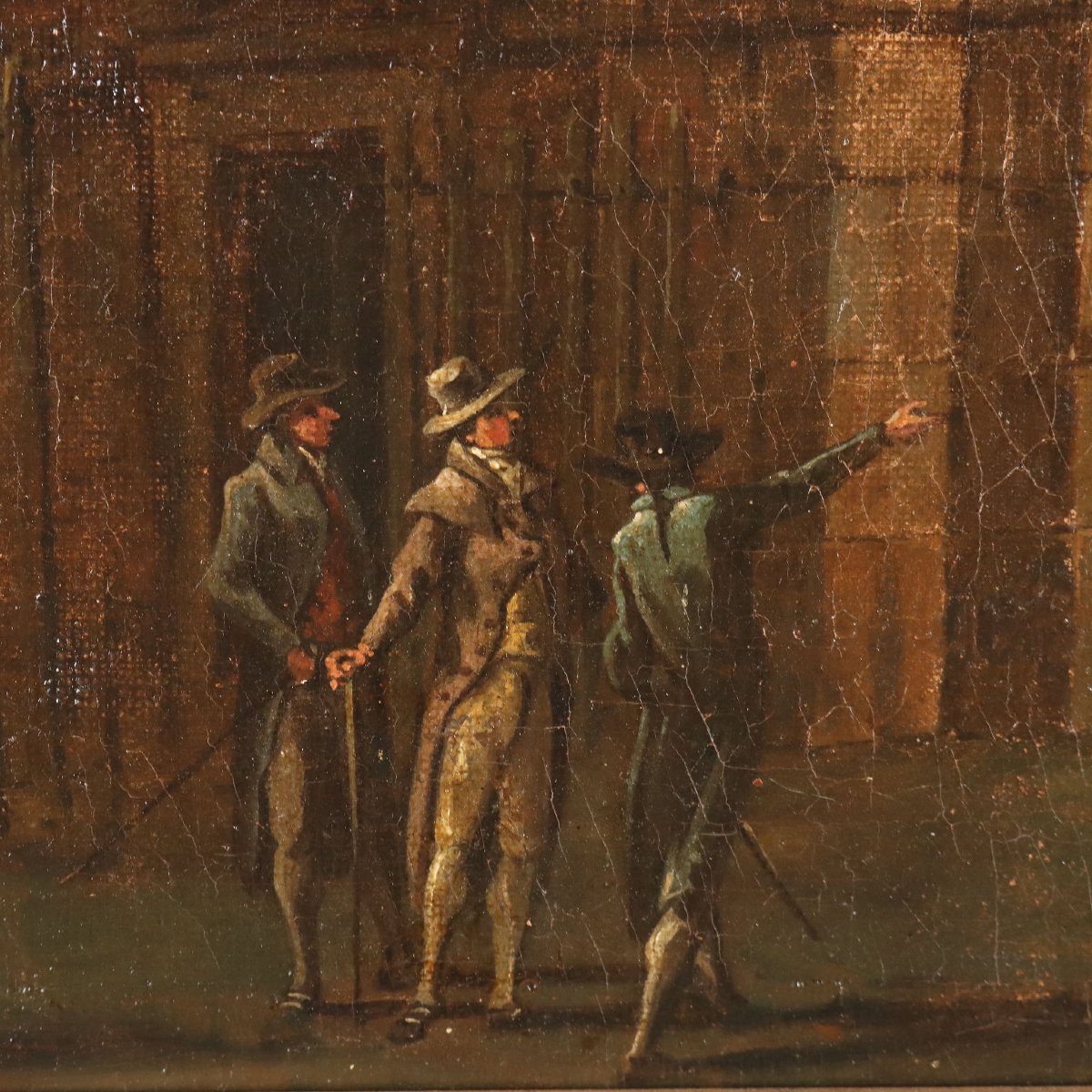Antique Painting Folly Oil On Canvas Italy Late XVIII Century-photo-3