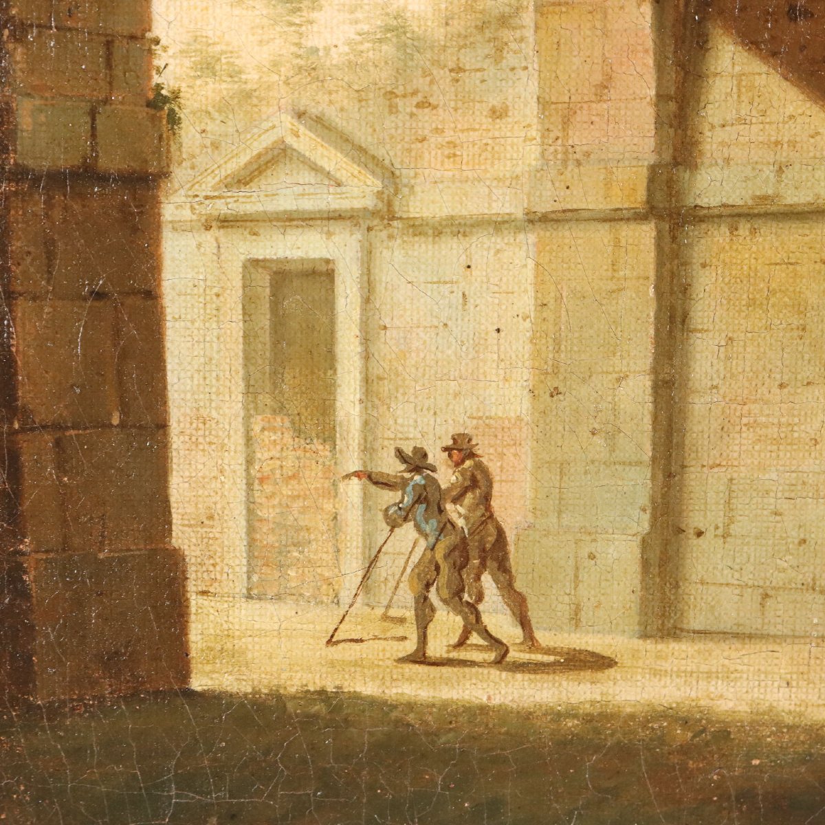 Antique Painting Folly Oil On Canvas Italy Late XVIII Century-photo-4