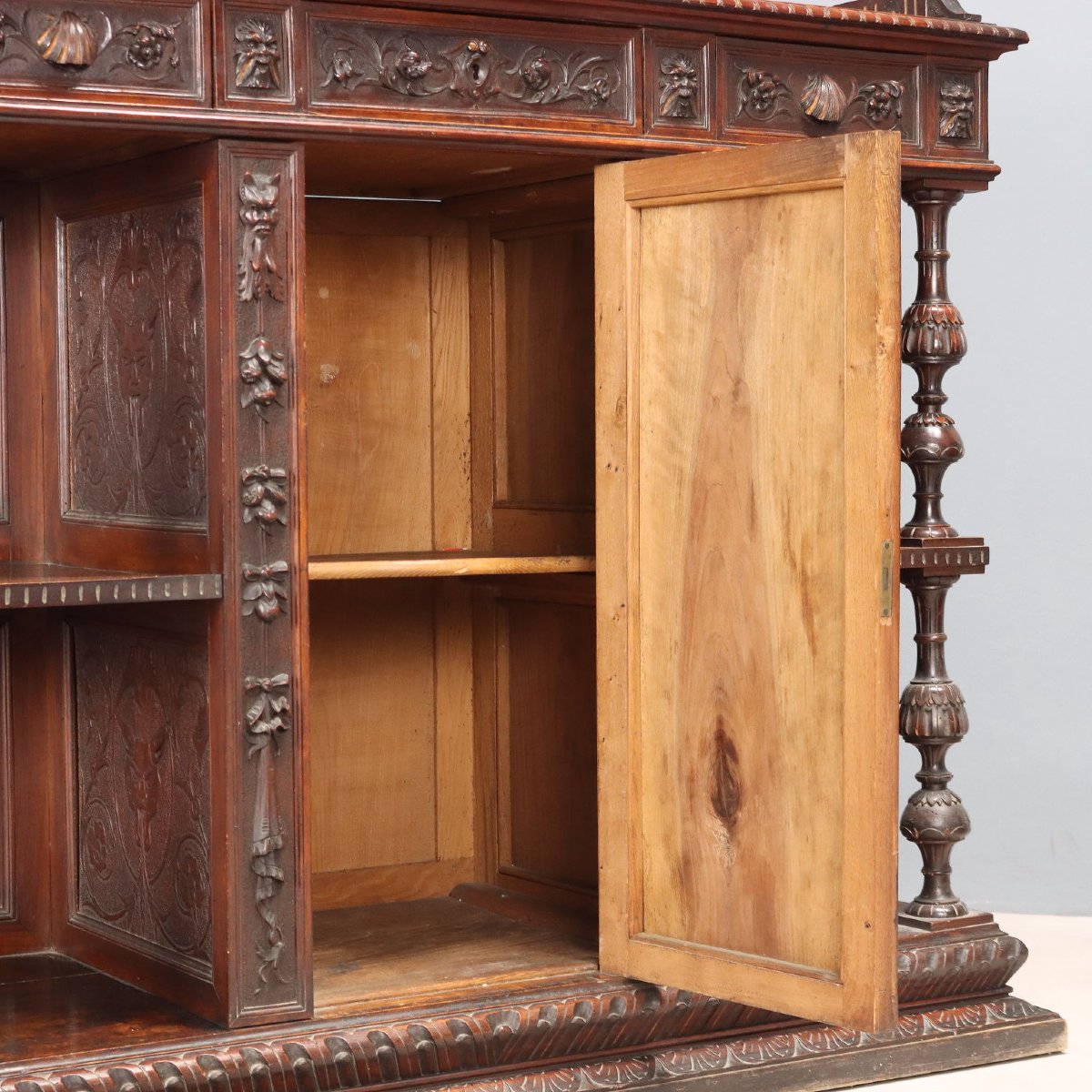 Buffets Anciens Style Néo-Baroque 3 Tiroirs Noyer Italie XIXe Siècle-photo-1