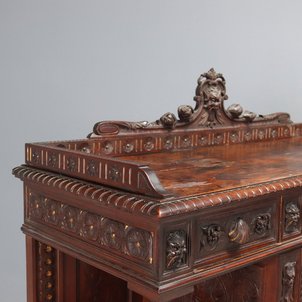 Buffets Anciens Style Néo-Baroque 3 Tiroirs Noyer Italie XIXe Siècle-photo-3