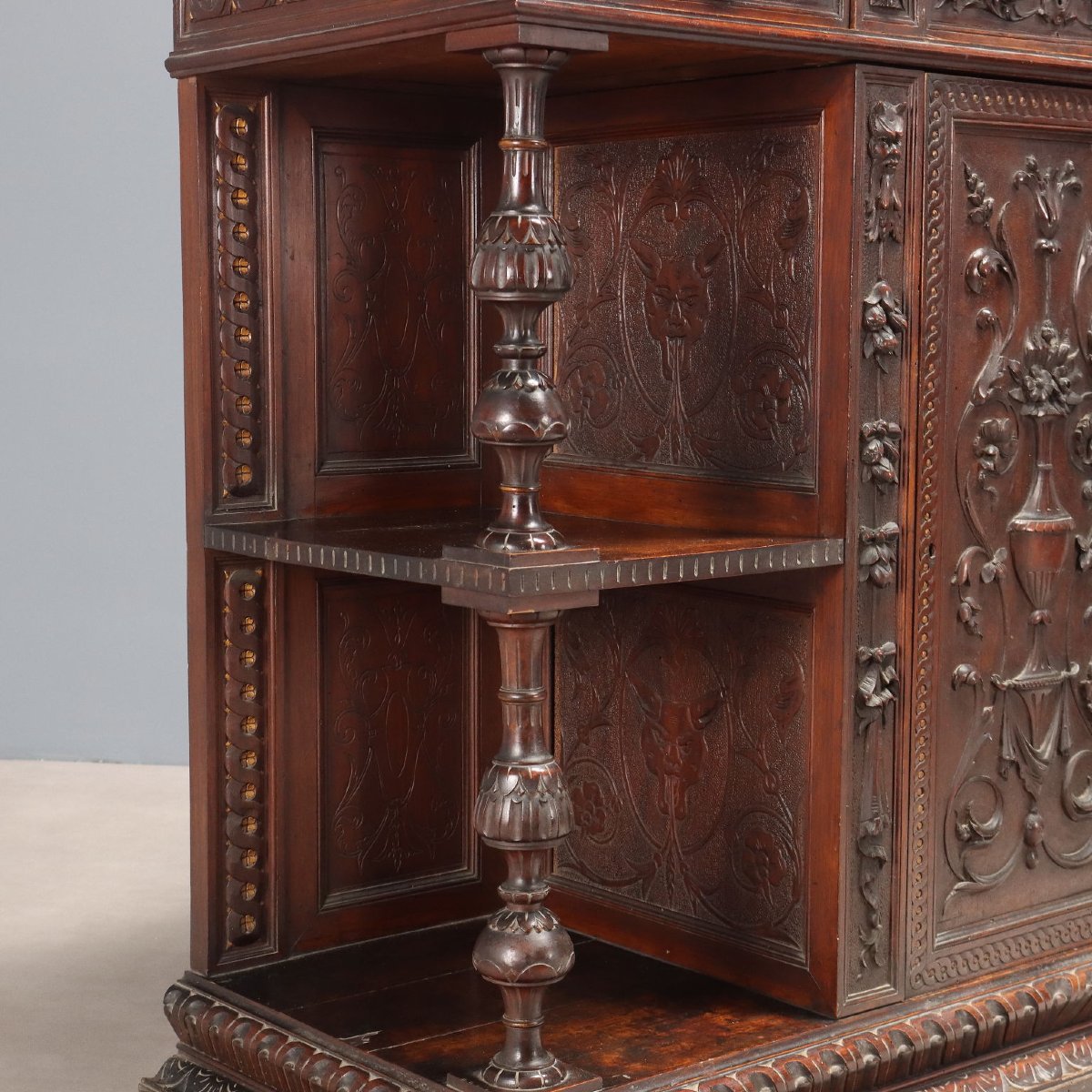 Buffets Anciens Style Néo-Baroque 3 Tiroirs Noyer Italie XIXe Siècle-photo-6