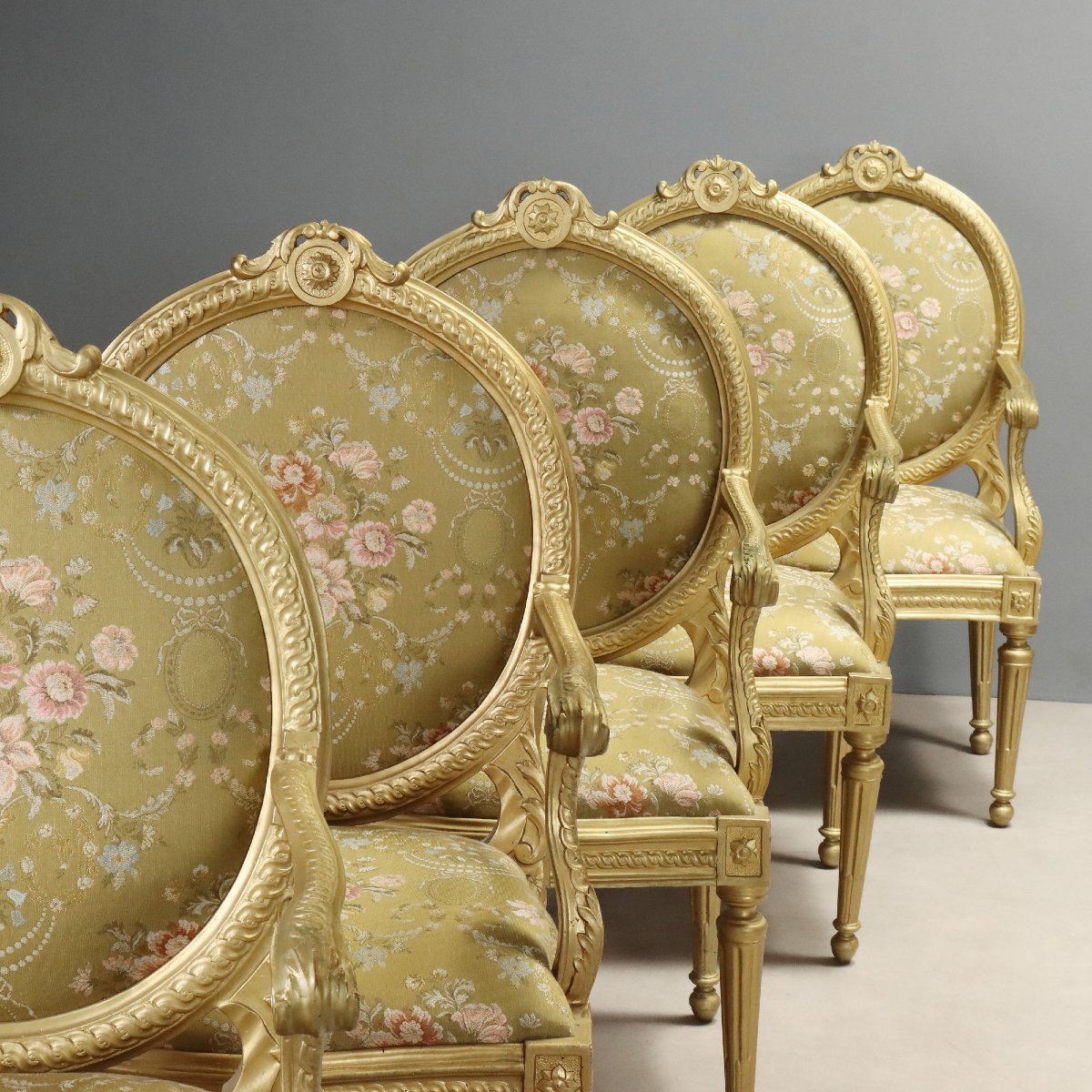 Groupe de Dix Fauteuils Néoclassiques en Bois Doré  Italie, troisième quart du XIXe siècle-photo-2