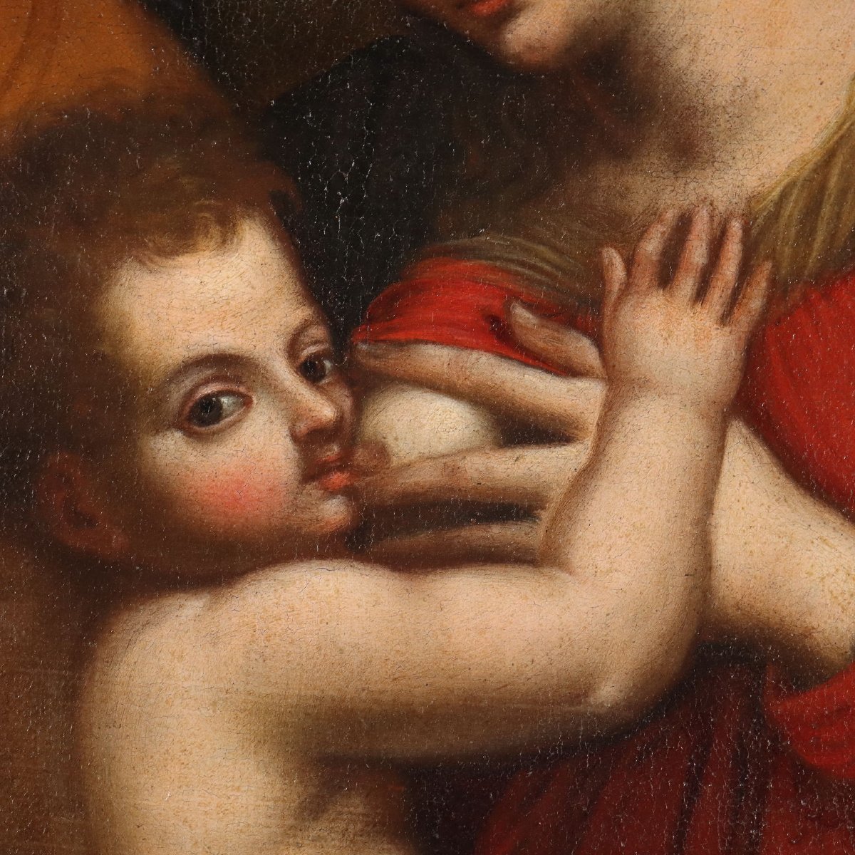 Tableau Ancien Vièrge Marie avec Enfant Jésus Italie XVIIe Siècle Original-photo-2