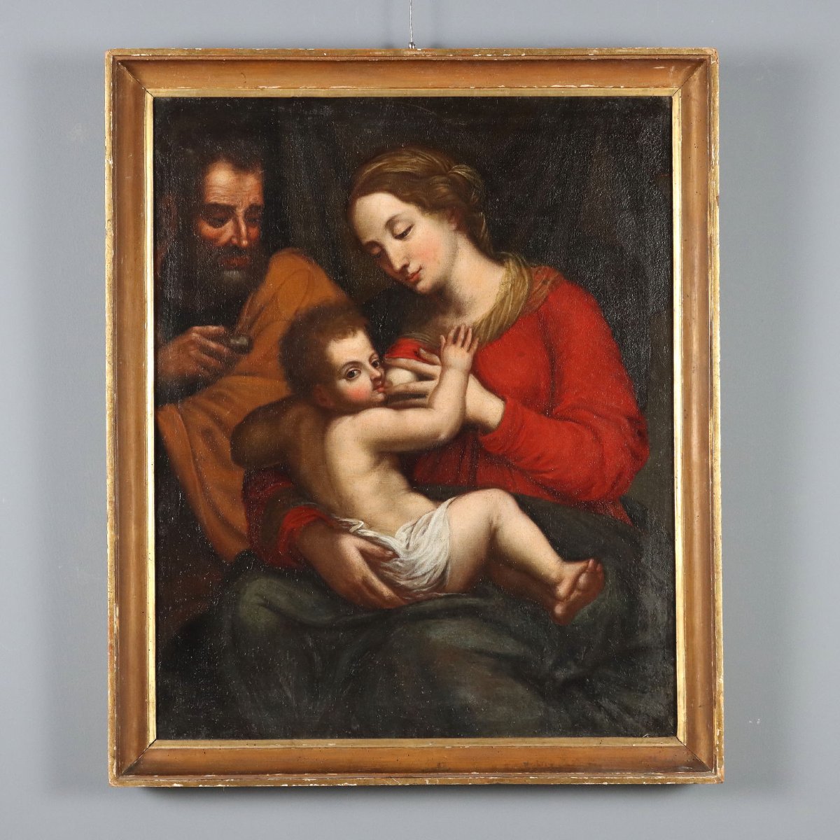 Tableau Ancien Vièrge Marie avec Enfant Jésus Italie XVIIe Siècle Original