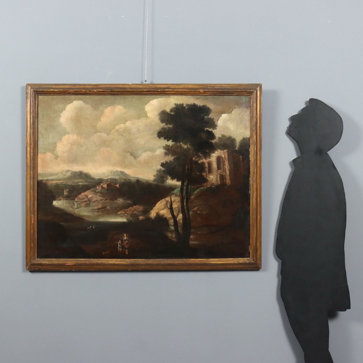 Tableau Ancien Paysage avec Batîment Huile sur Toile '700 Original-photo-2