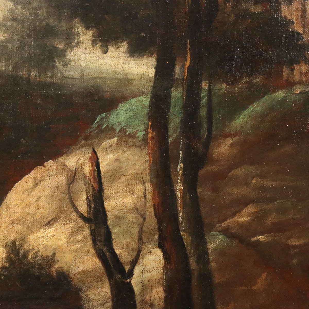 Tableau Ancien Paysage avec Batîment Huile sur Toile '700 Original-photo-4