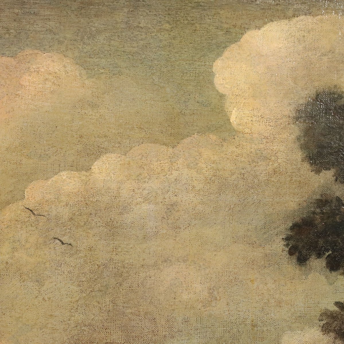 Tableau Ancien Paysage avec Batîment Huile sur Toile '700 Original-photo-1