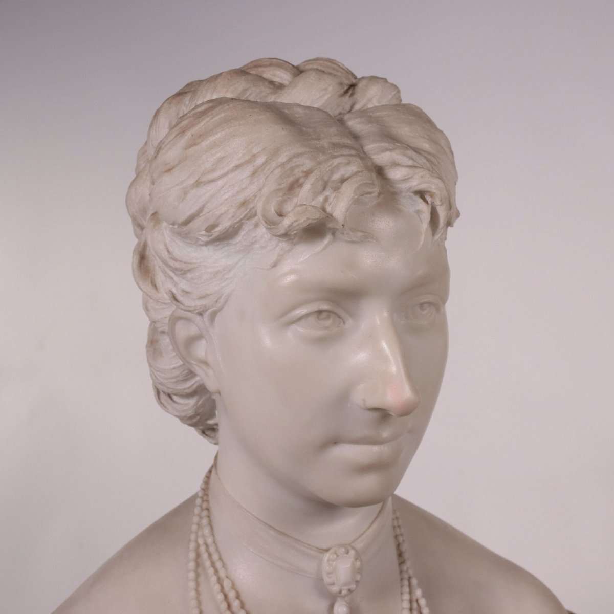 Buste Féminin Ancien Marbre de Carrare Italie XIX Siècle Originale-photo-3
