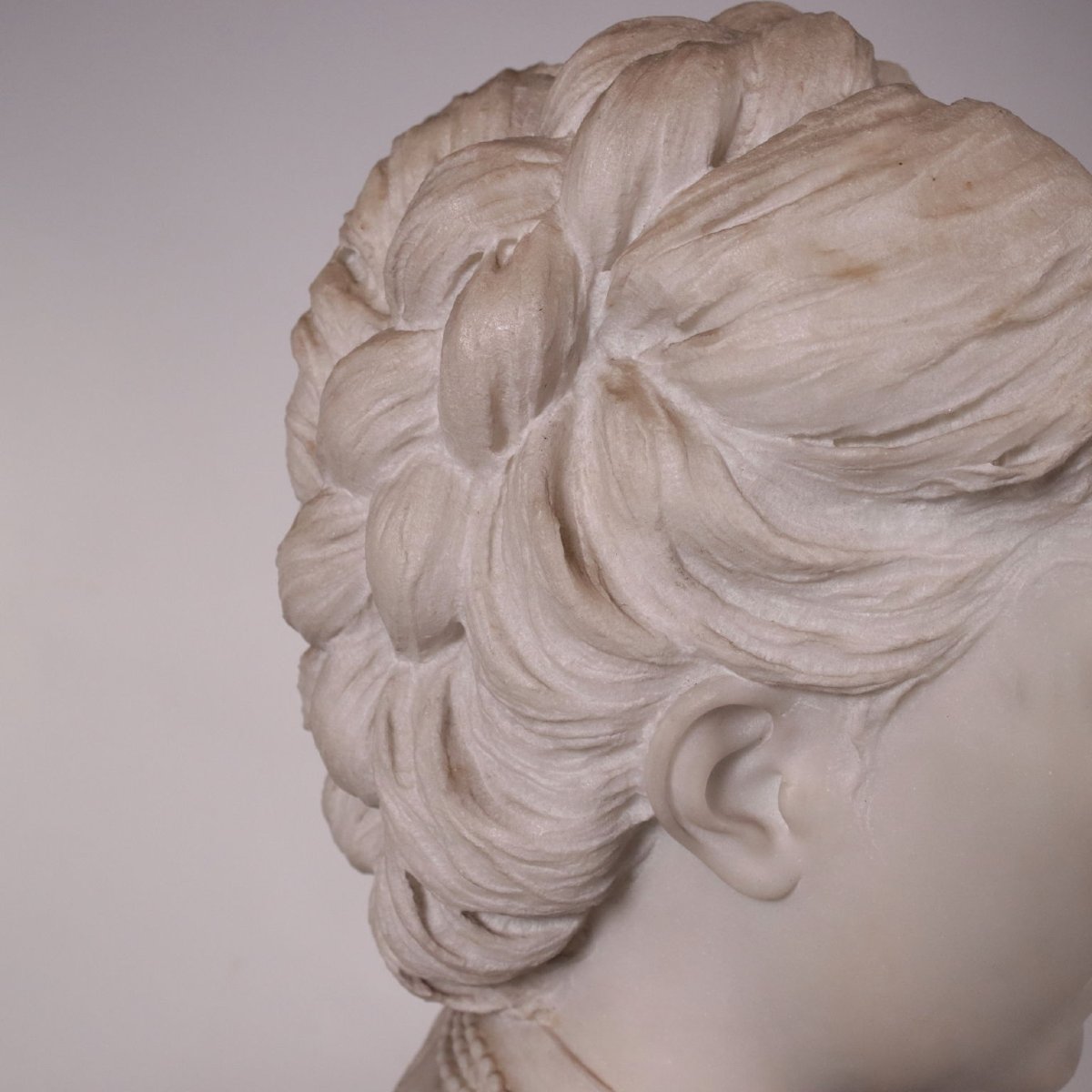 Buste Féminin Ancien Marbre de Carrare Italie XIX Siècle Originale-photo-1