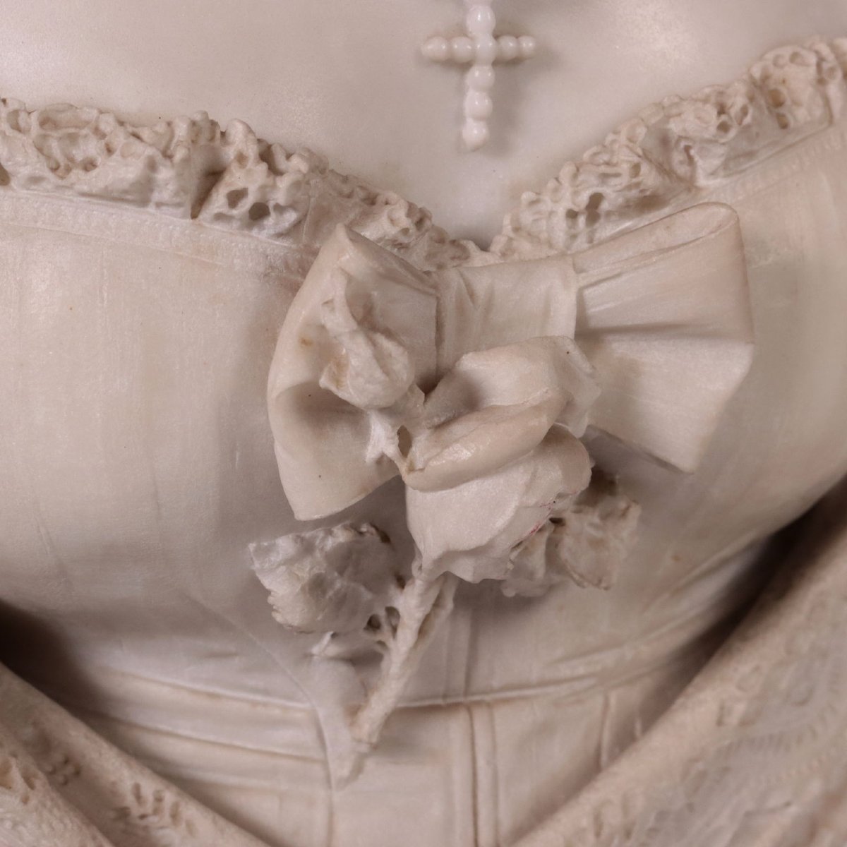 Buste Féminin Ancien Marbre de Carrare Italie XIX Siècle Originale-photo-5