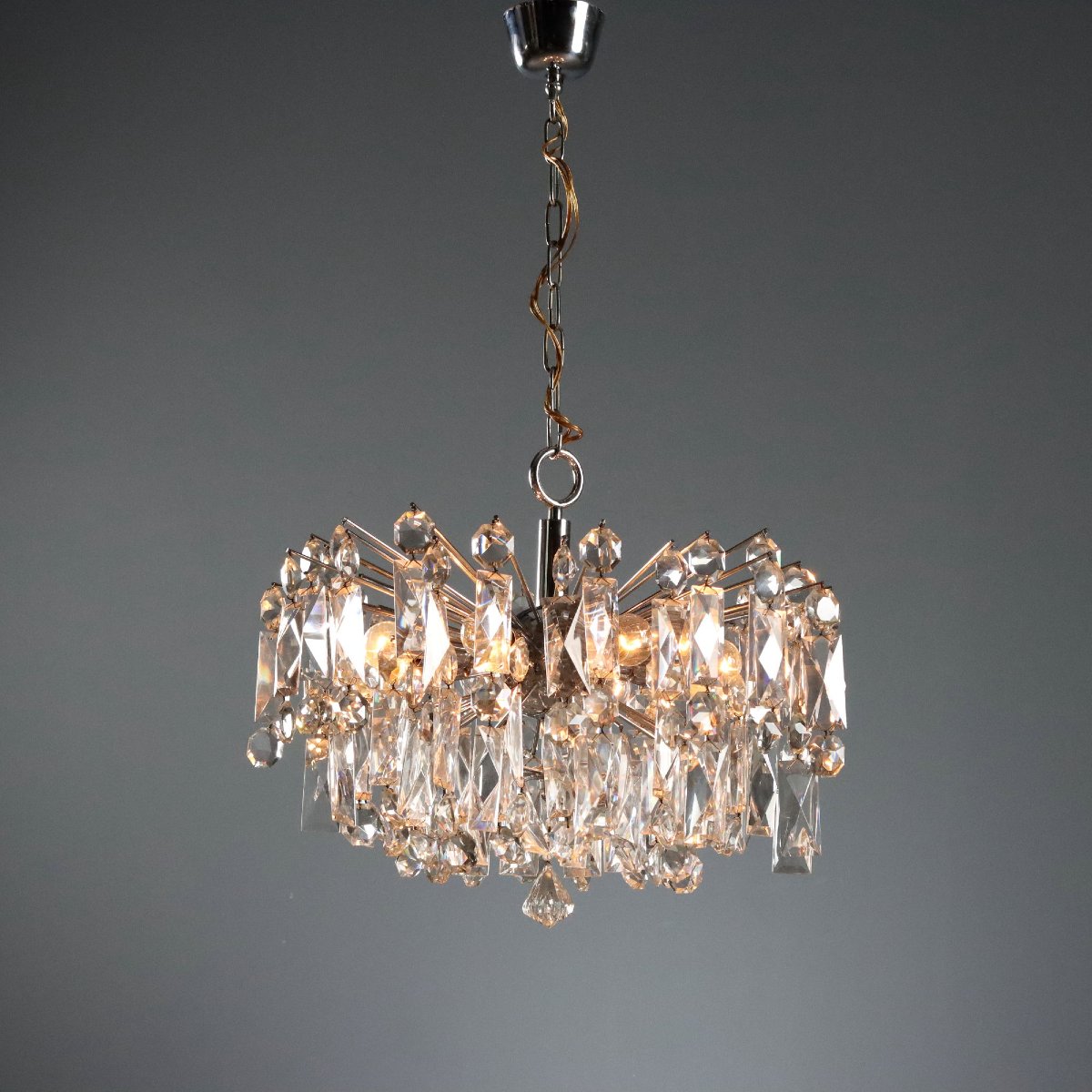 Vintage Ceiling Lamp Metal Glass Design Italy 1970s Original