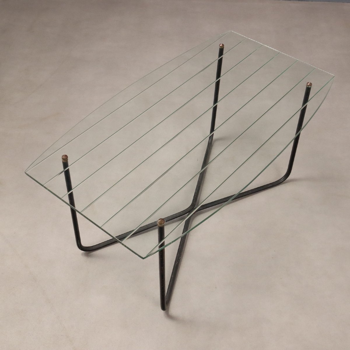 Vintage Coffee Table Design Jacques Hitier Metal Glass Design 1950s Original-photo-3