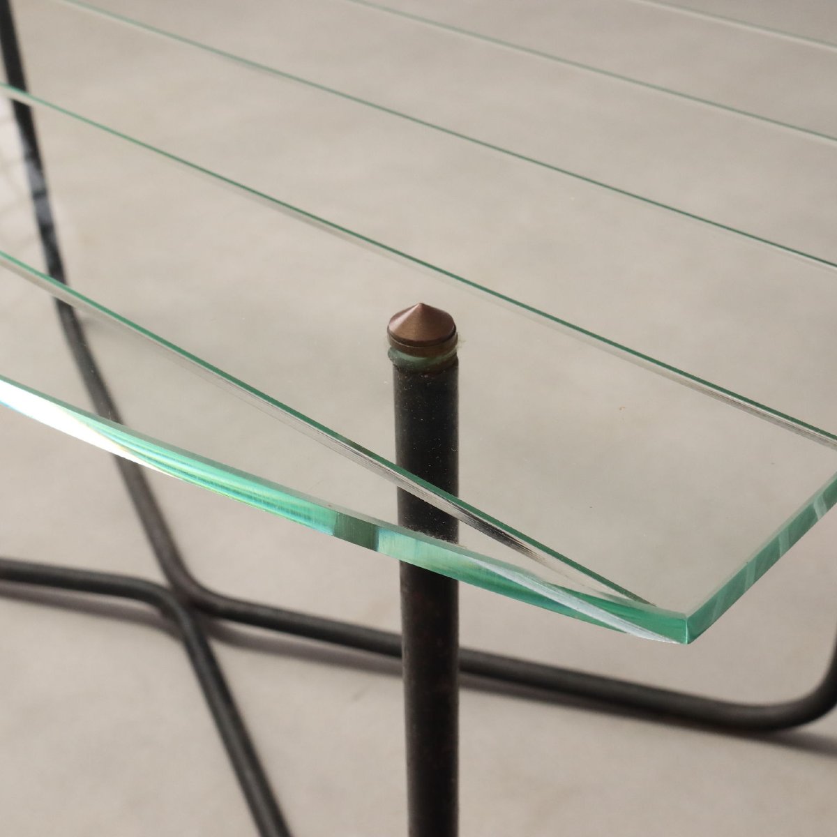 Vintage Coffee Table Design Jacques Hitier Metal Glass Design 1950s Original-photo-3