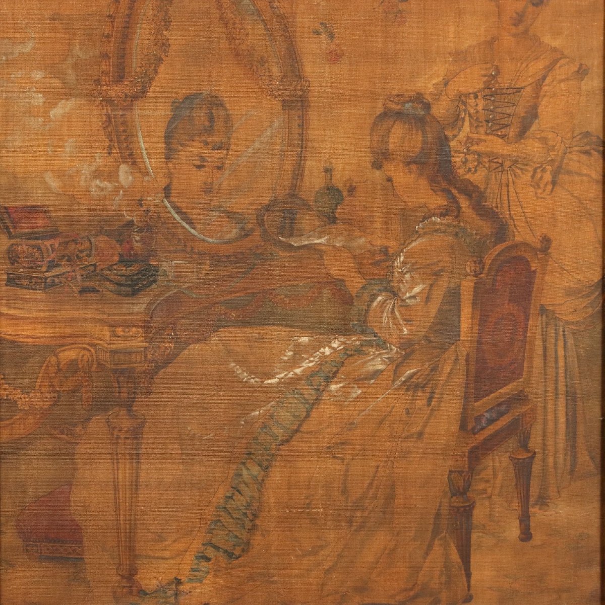 Tapisserie Ancienne Lecture de la Lettre Italie du XIXe Siècle Encadré-photo-3