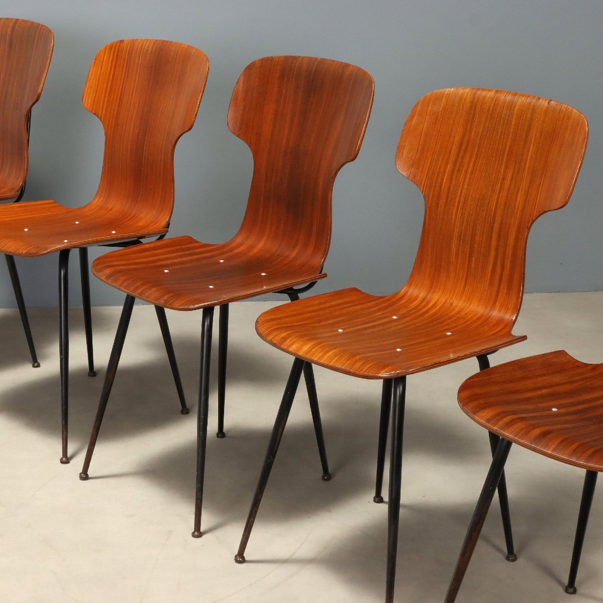 Vintage Chairs Plywood Metal Design Italy 1960s Originals-photo-4