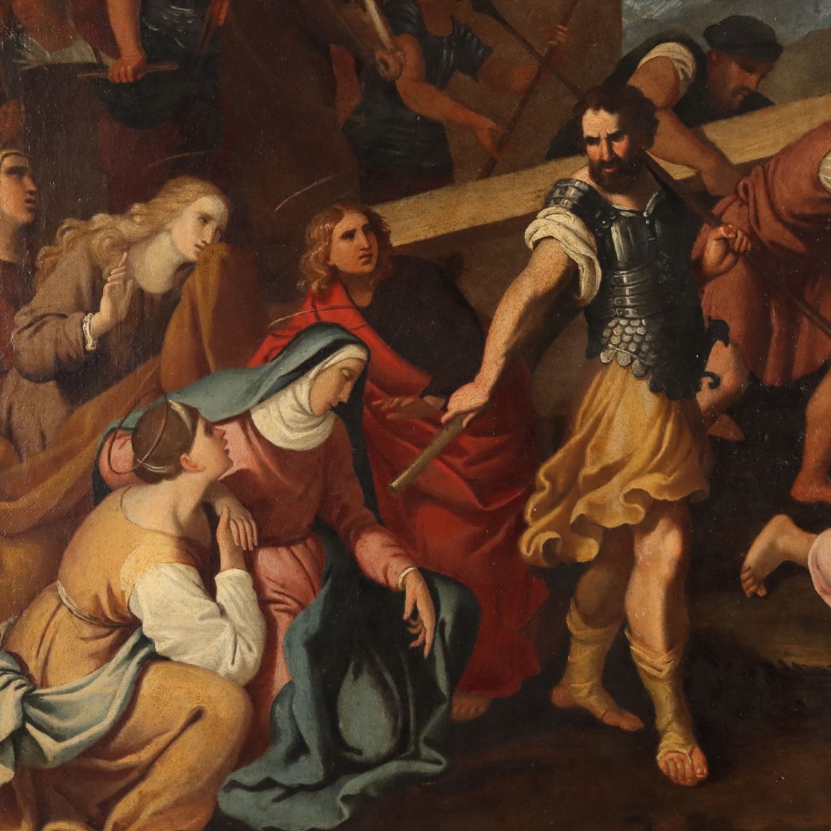 Tableau Ancien Copie par Pierre Mignard Jésus sur le Chemin du Calvair-photo-2