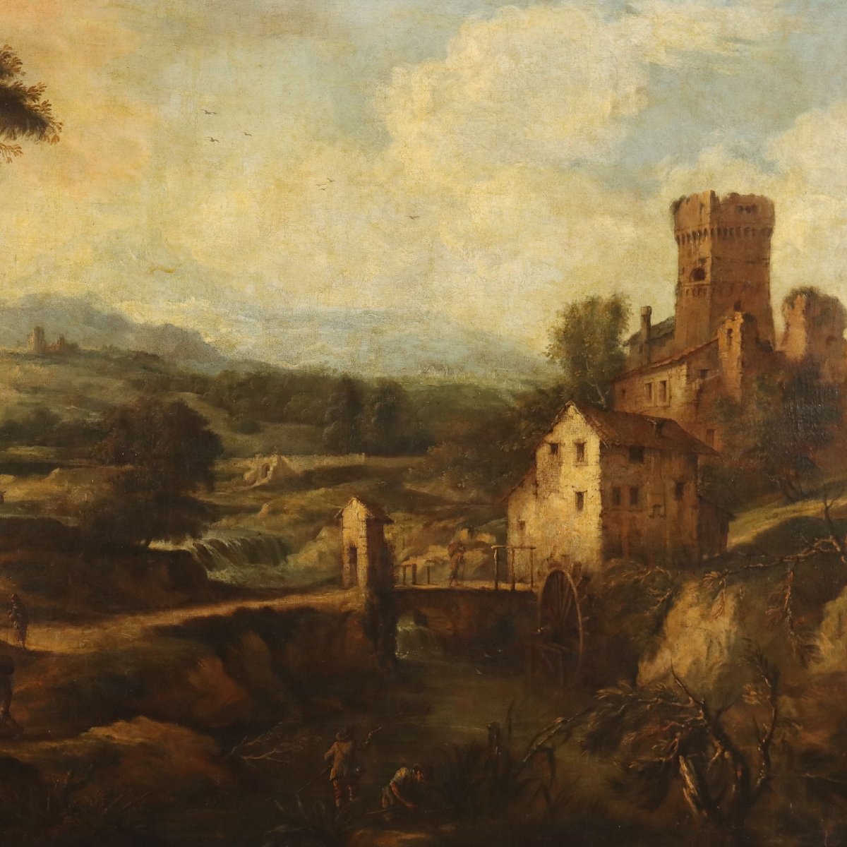 Antique Painting Landscape With Stream Mill XVIII Century Original-photo-4