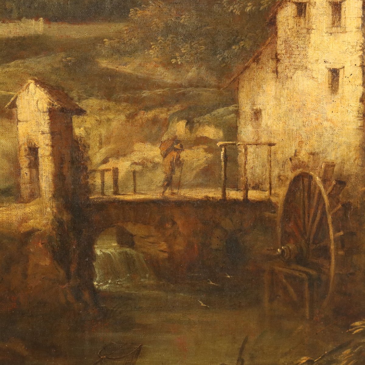 Antique Painting Landscape With Stream Mill XVIII Century Original-photo-2