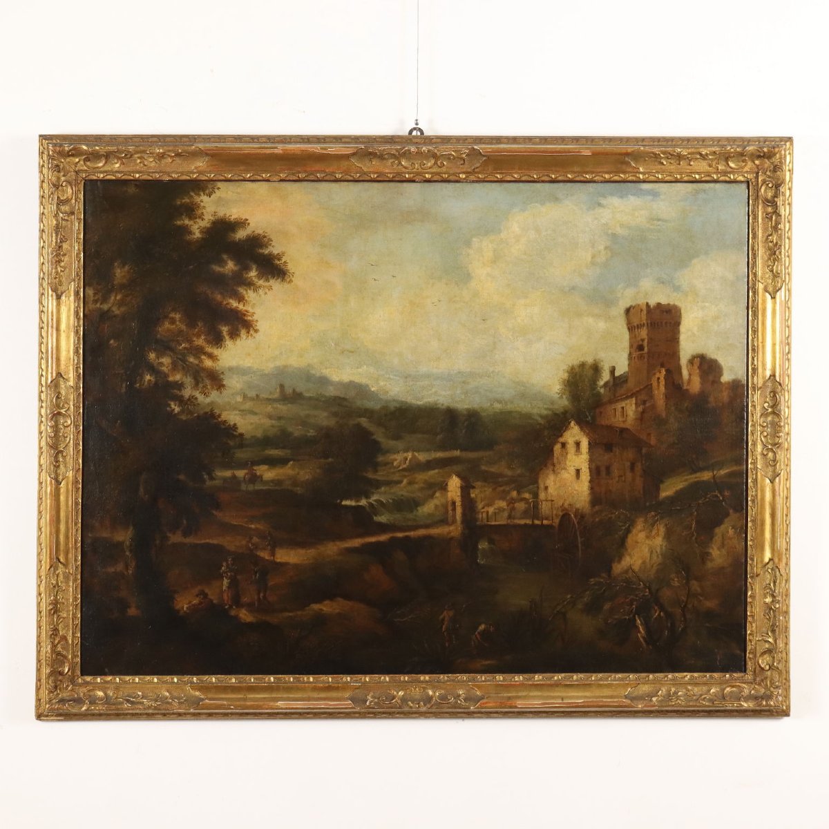Antique Painting Landscape With Stream Mill XVIII Century Original