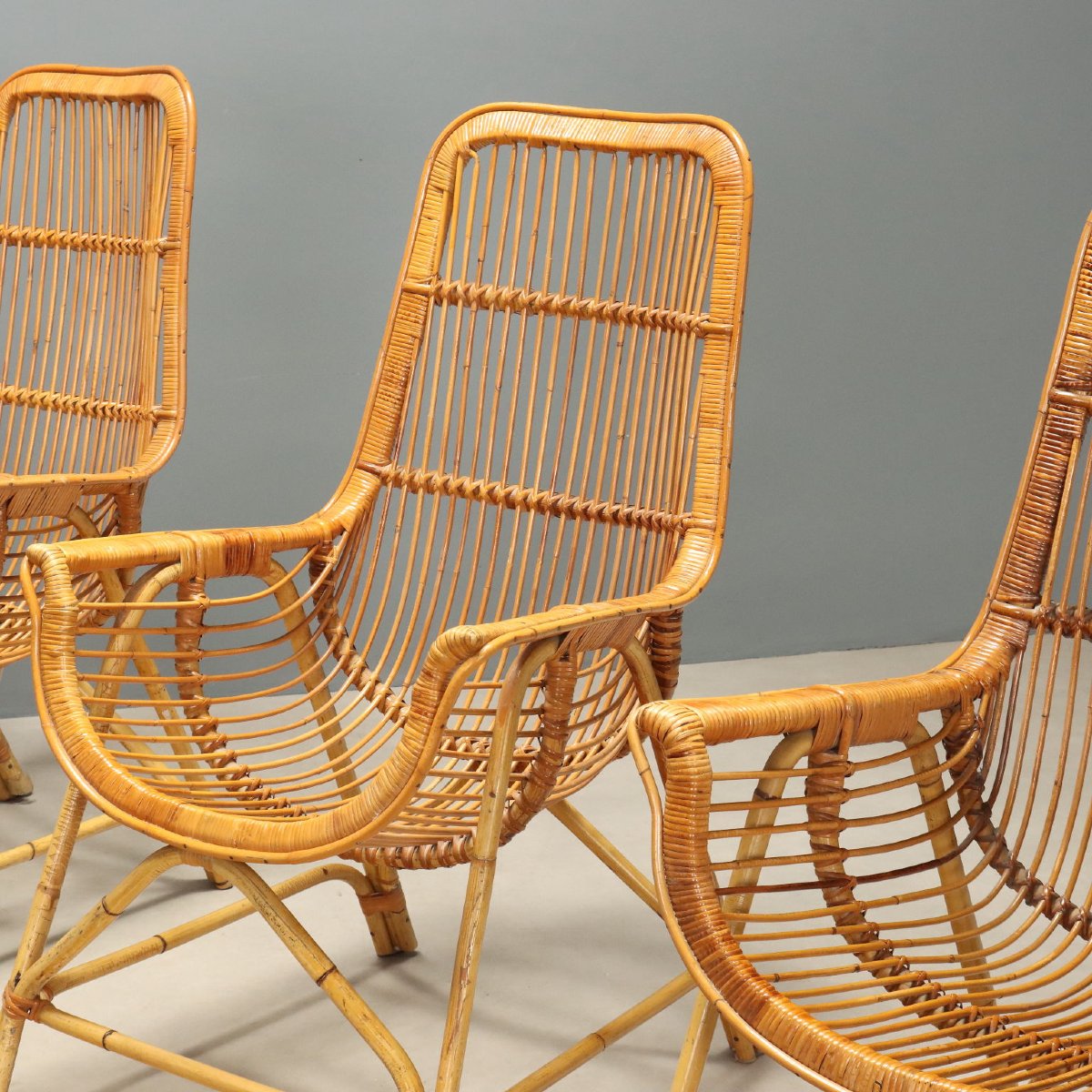 Vintage Armchairs Bamboo Wicker Design Italy 1970s Originals -photo-3