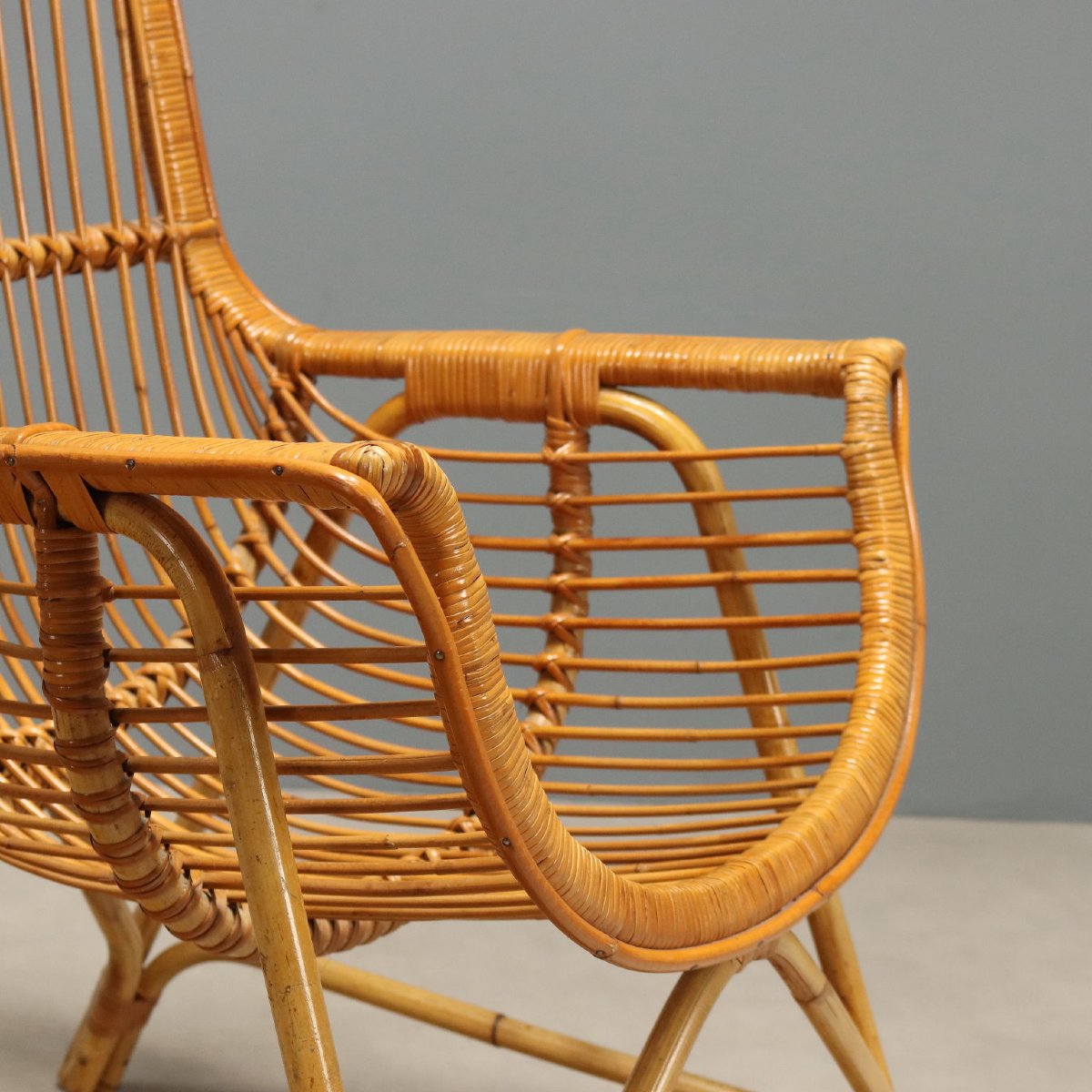 Vintage Armchairs Bamboo Wicker Design Italy 1970s Originals -photo-4