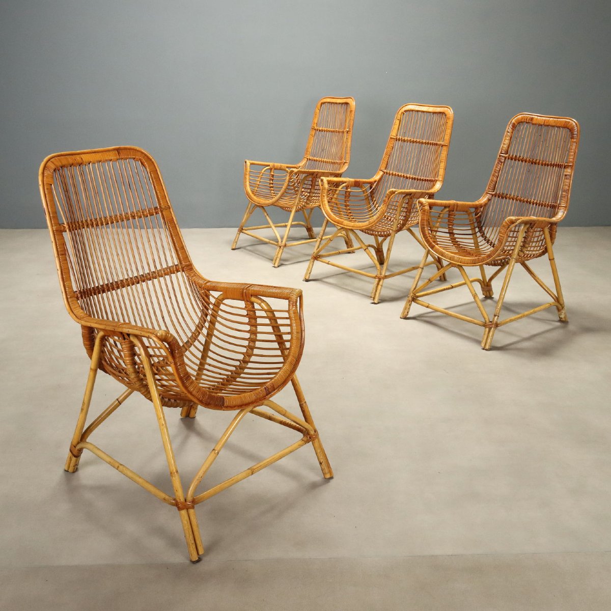 Vintage Armchairs Bamboo Wicker Design Italy 1970s Originals 
