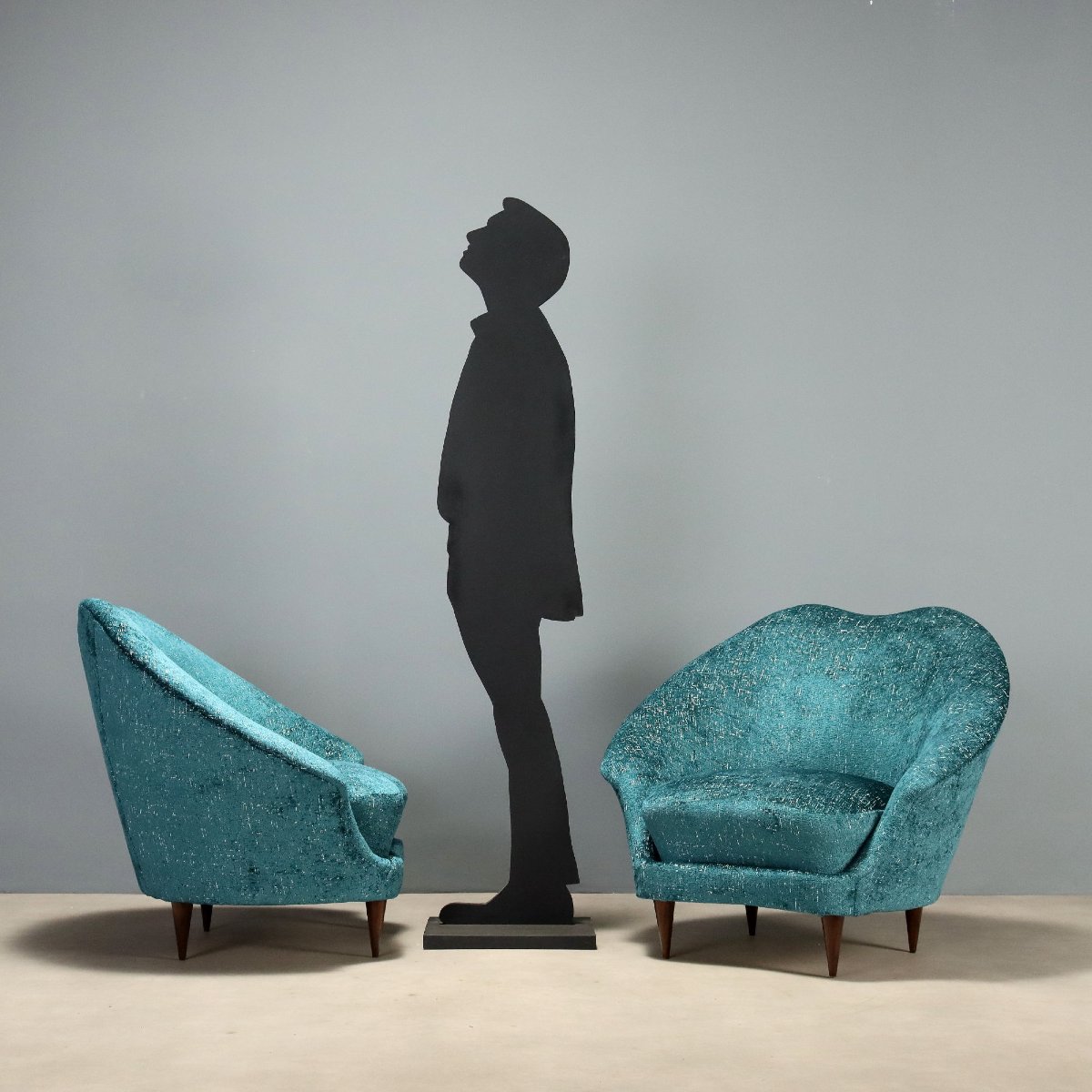 Fauteuils Vintage Tissu Hêtre Design Italie Années 1950 Originaux-photo-2