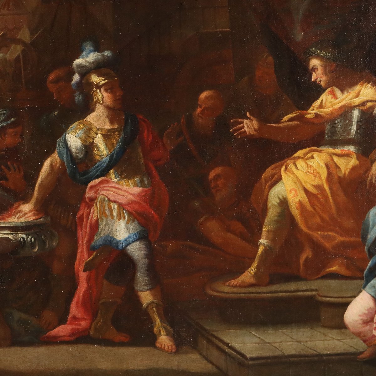 Tableau Ancien Muzio Scevola Huile sur Toile Italie du XVIIe Siècle Original-photo-3