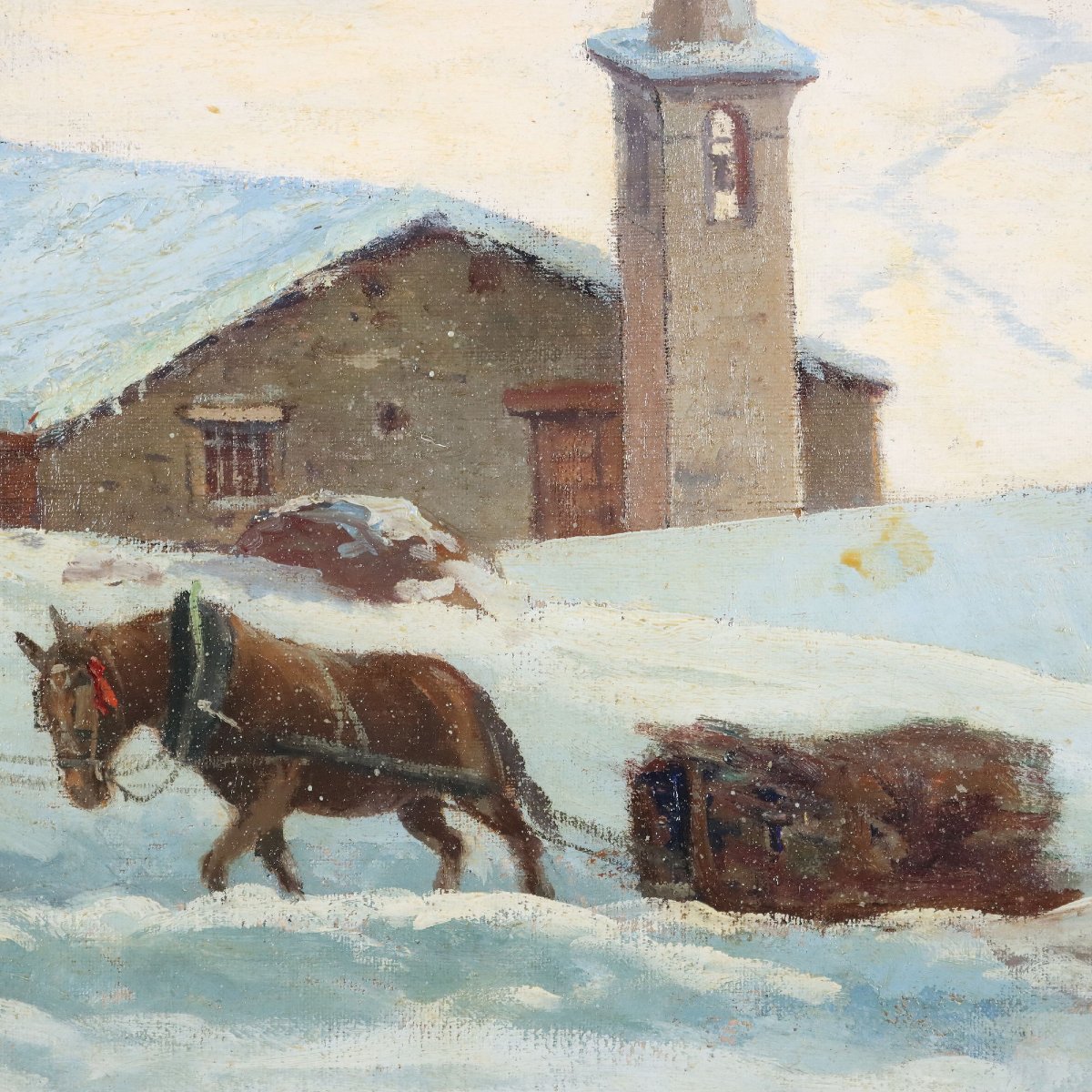 Tableau Ancien Signé Leonardo Roda Paysage Alpin Enneigé XIXe Siècle-photo-1