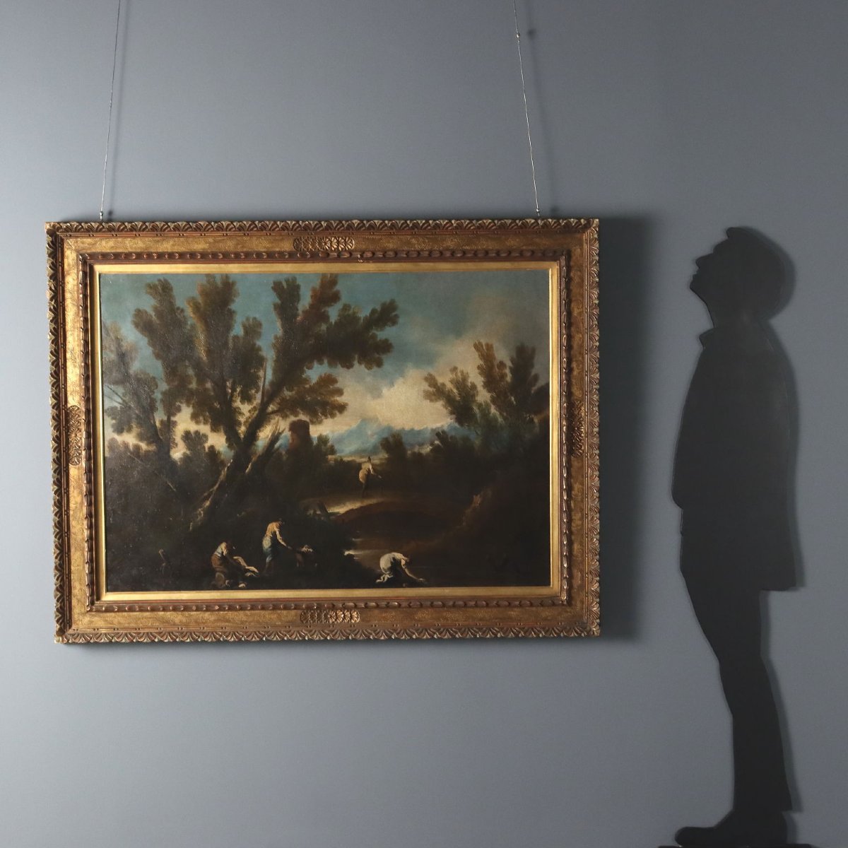 Landscape With River And Figures Oil On Canvas Italy XVIII Century Original-photo-2
