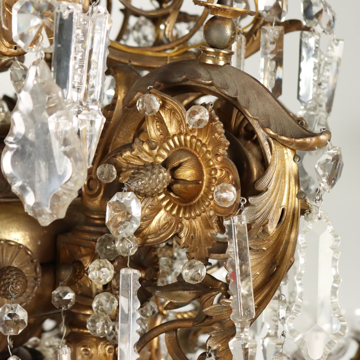Lustre en Bronze Doré et Verre - Italie Fin XIXe Siècle-photo-3