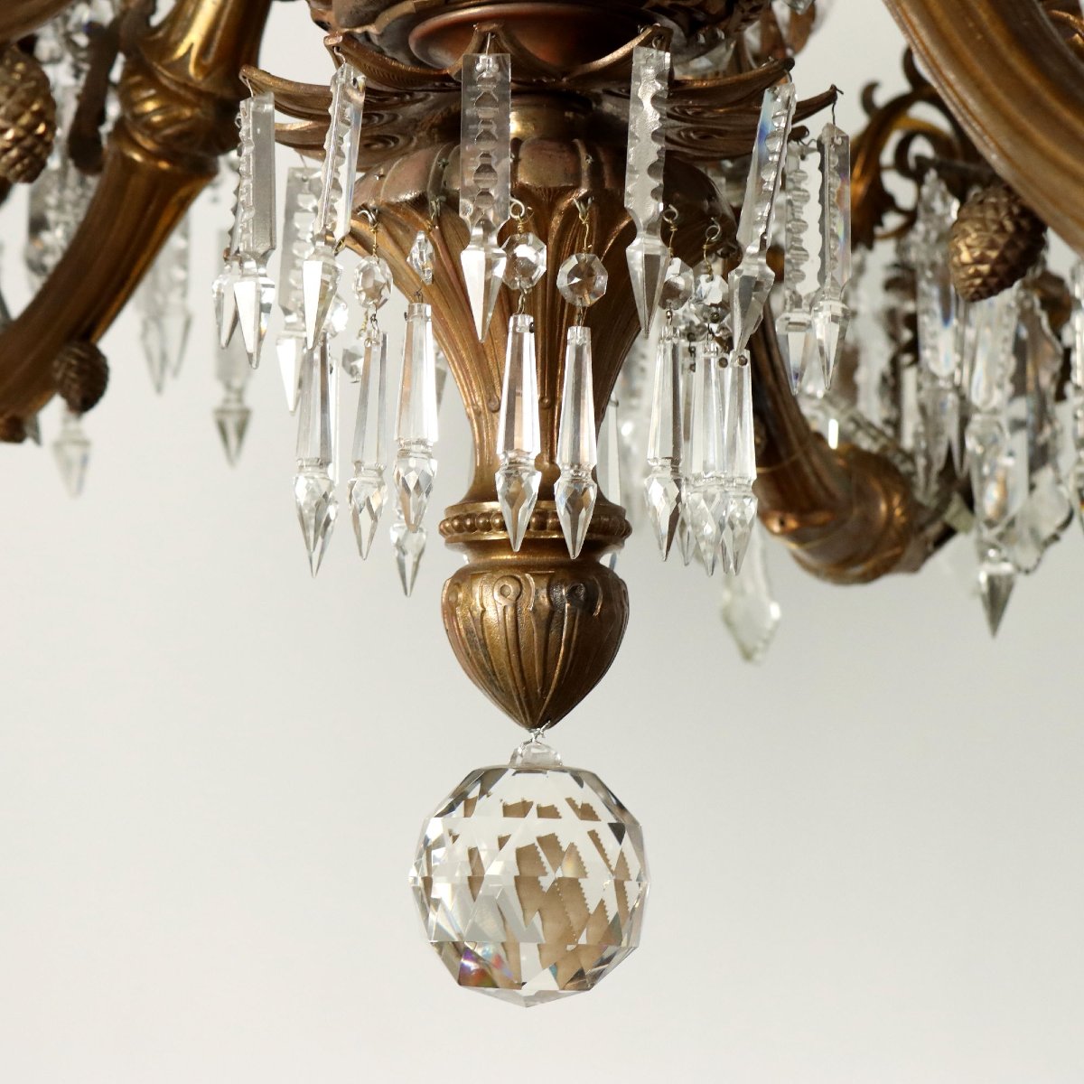 Lustre en Bronze Doré et Verre - Italie Fin XIXe Siècle-photo-4