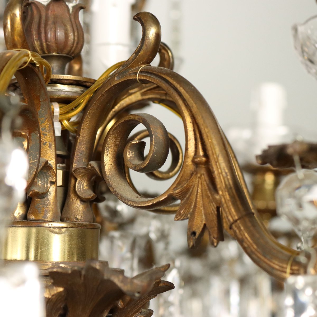 Lustre en Bronze Doré et Verre - Italie Fin XIXe Siècle-photo-1